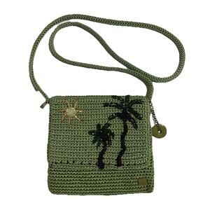 Womens The Sak Crossbody Purse Tightweave Crochet Palm Trees Sun 7.5 X 7 Green